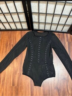 Hauty Small mesh bodysuit with long sleeves & front closure with silver hooks